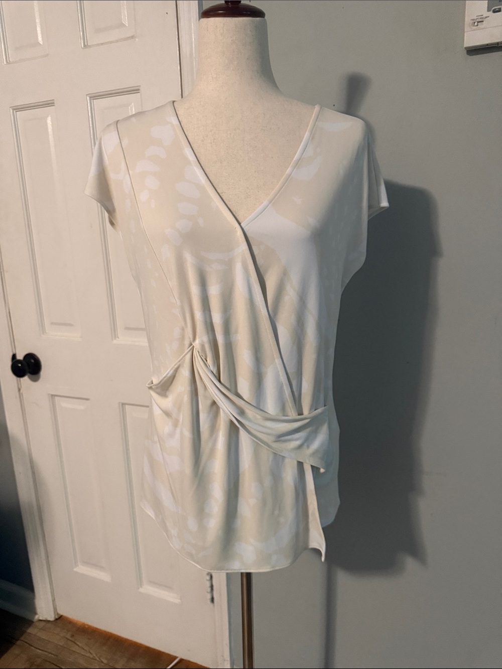 Alfani Cream Faux-Wrap Short Sleeve Knot Blouse